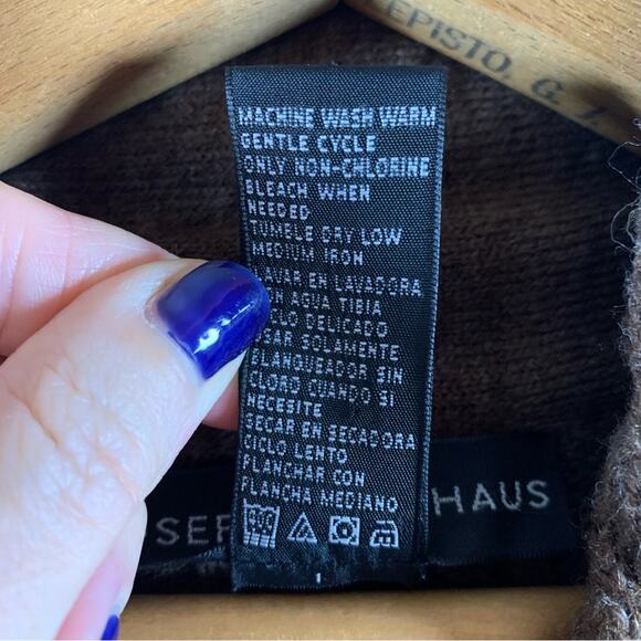 Womens Cable Knit Shawl Collar Sweater Sz L Brown Heritage Preppy Fisherman - Picture 8 of 8